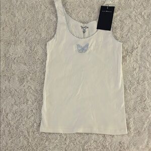 Brandy Melville White Tank Top with Blue Butterfly